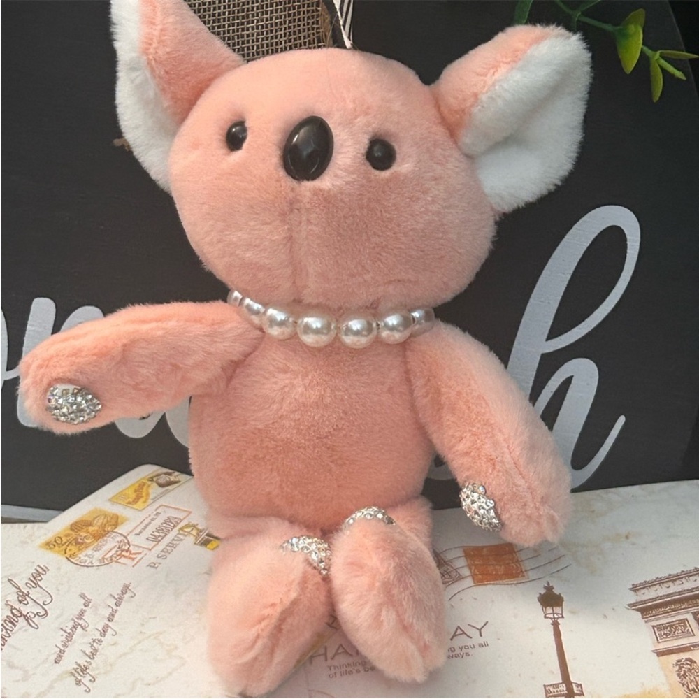Pink Plush Koala with Pearl Necklace